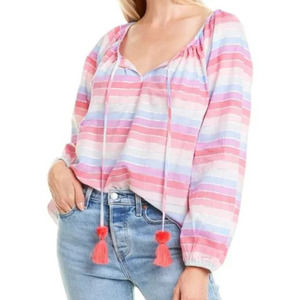 J. Crew Rainbow Metallic Striped Peasant Top Blouse NEW Size Large